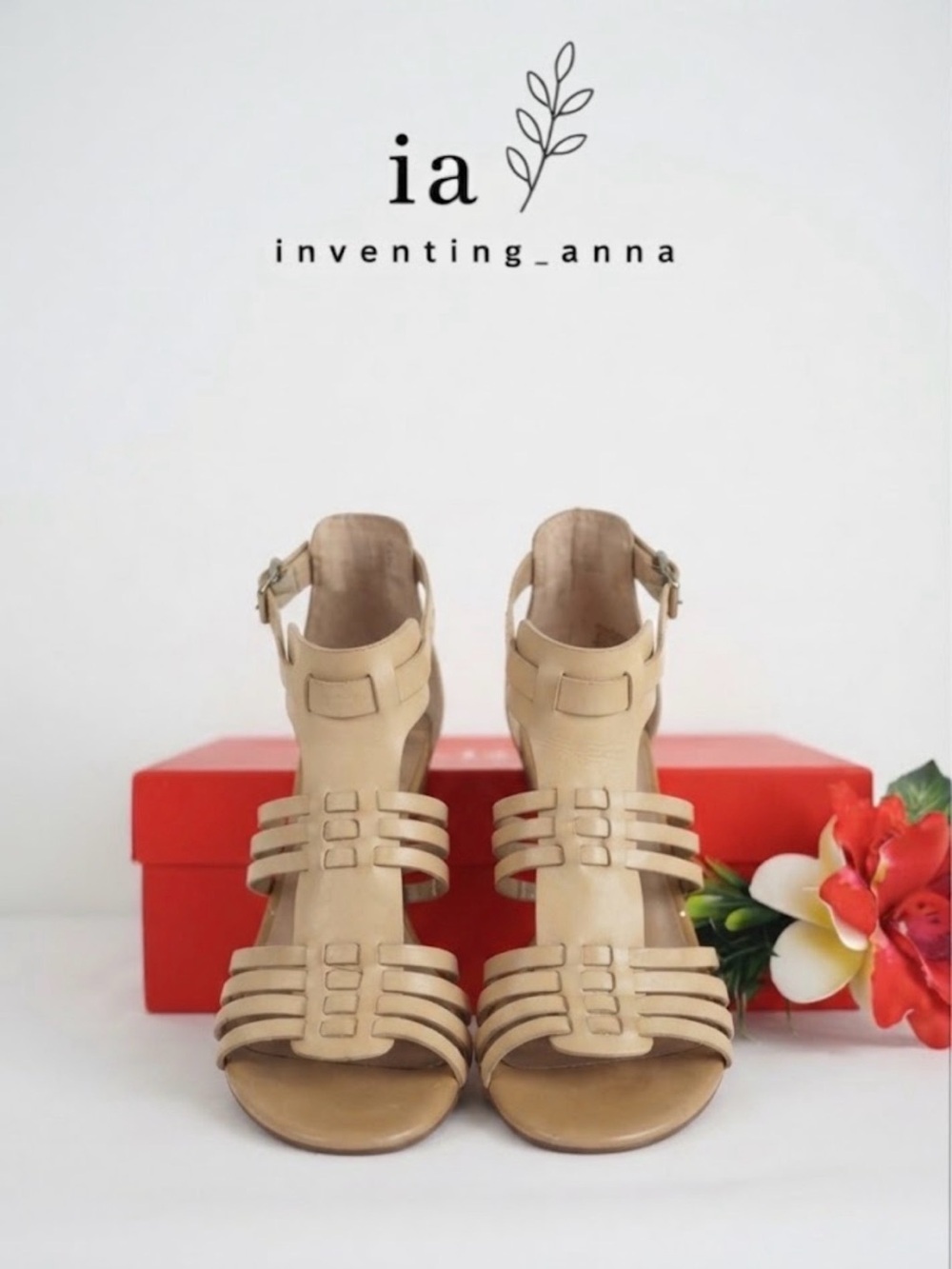 FRANCO SARTO Tan Leather Sandals w/Wood Grain 2.75 Inch Heel size 6.5